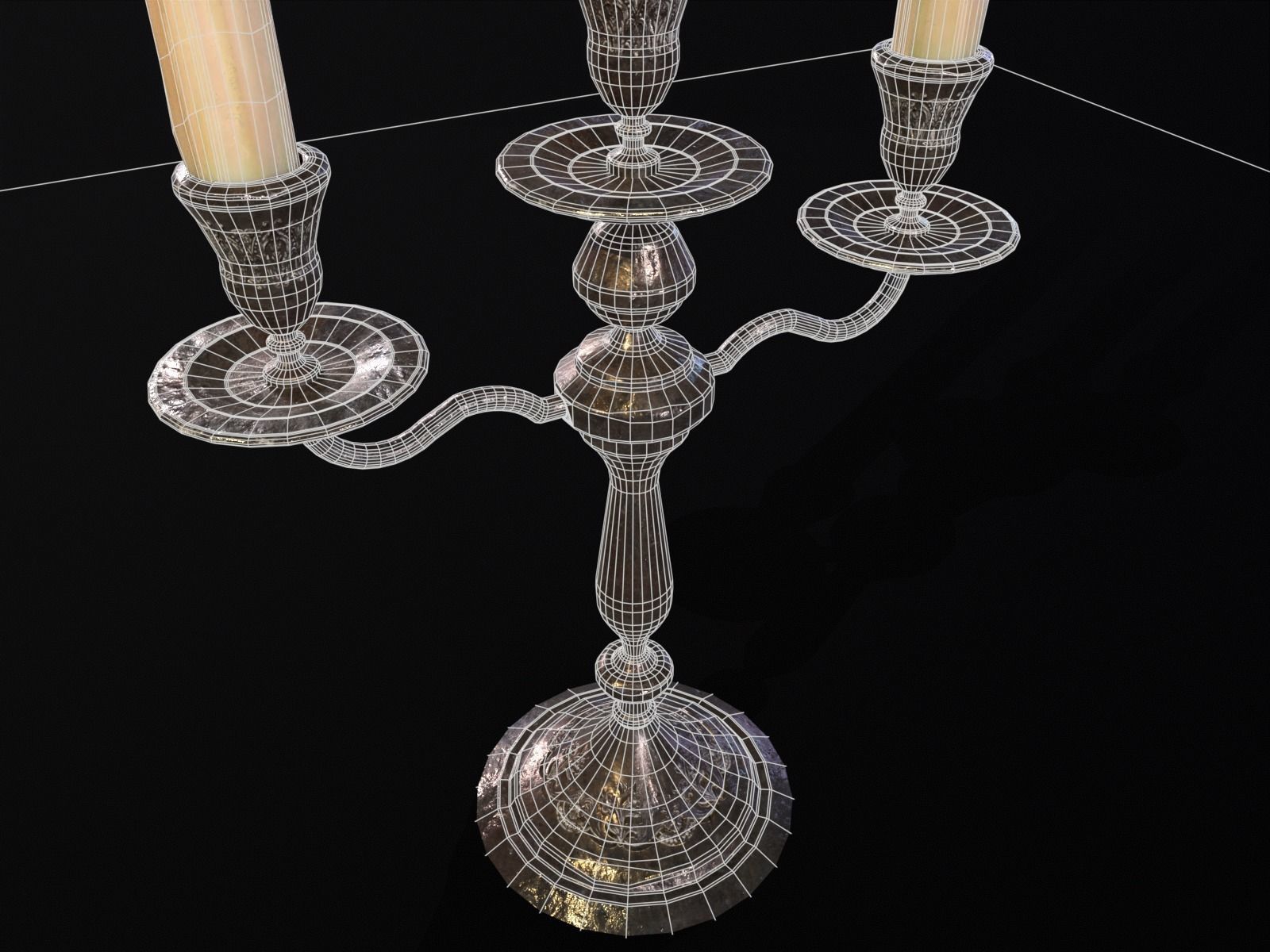 Iron Cased Three Point Candelabra Low-poly 3D model_22