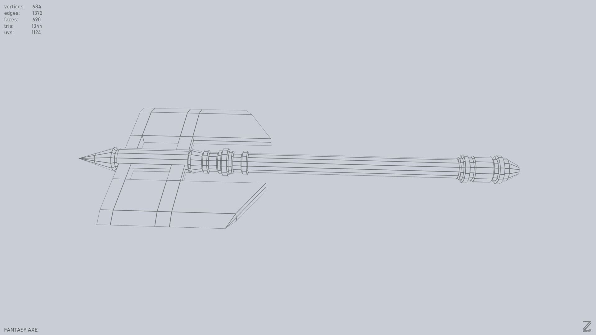 Fantasy axe Low-poly 3D model_11