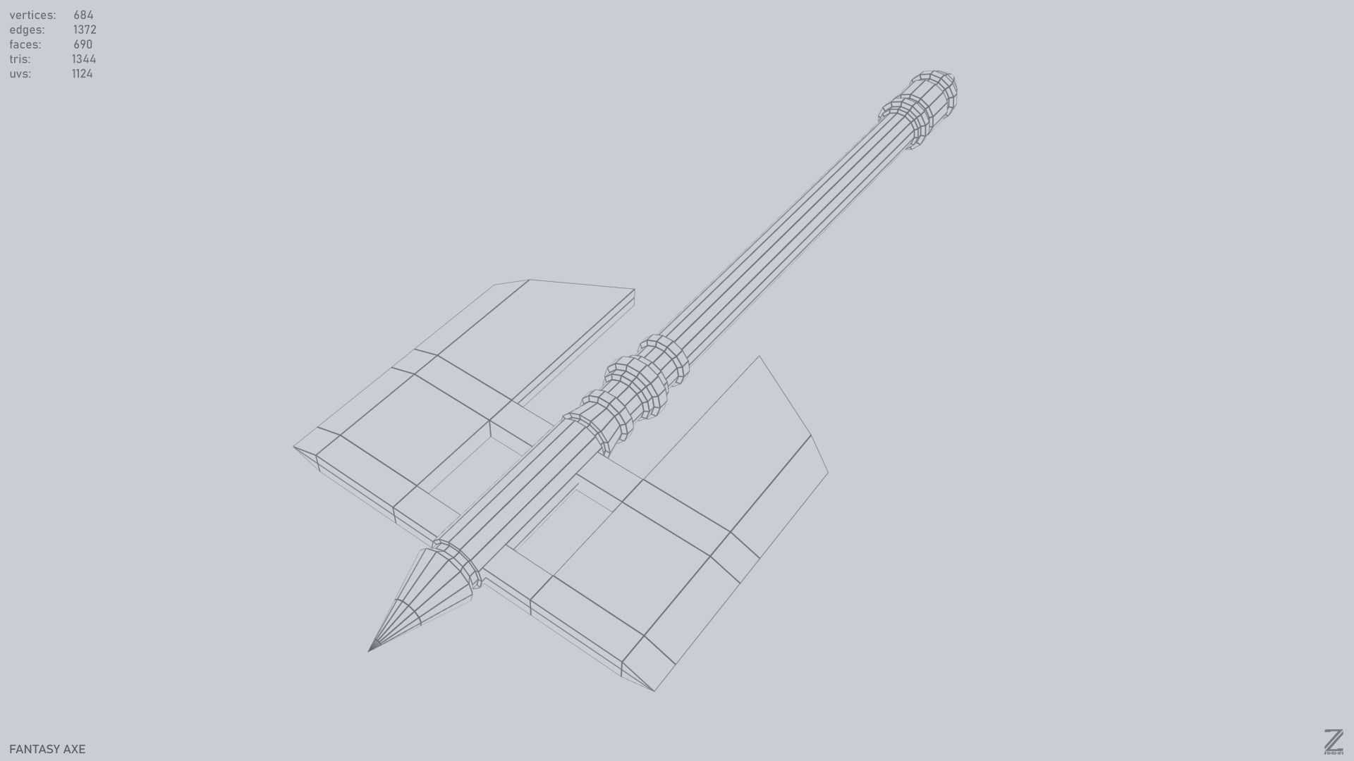 Fantasy axe Low-poly 3D model_12