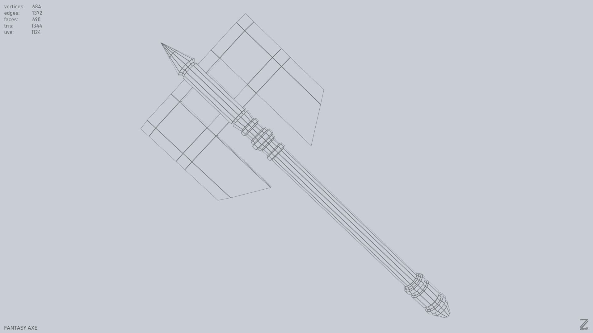 Fantasy axe Low-poly 3D model_10