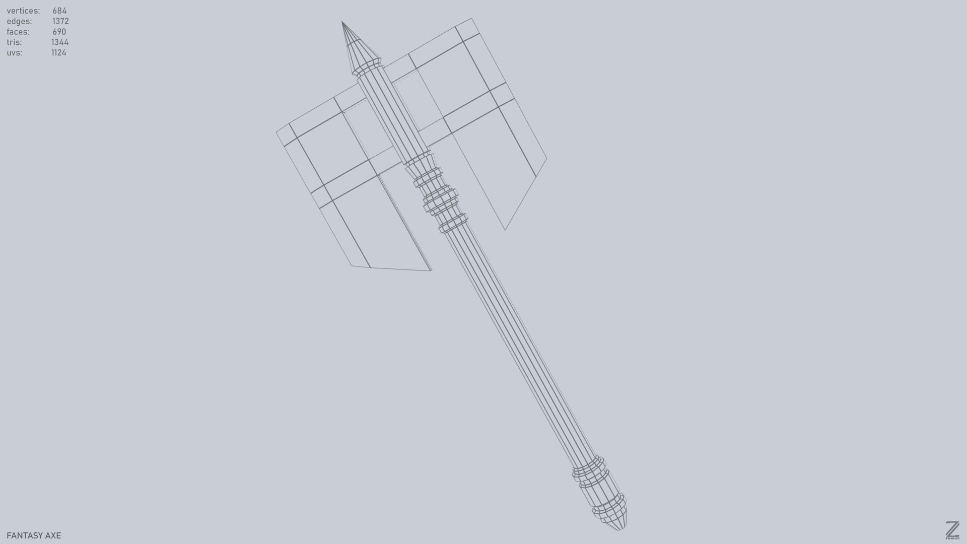 Fantasy axe Low-poly 3D model_9