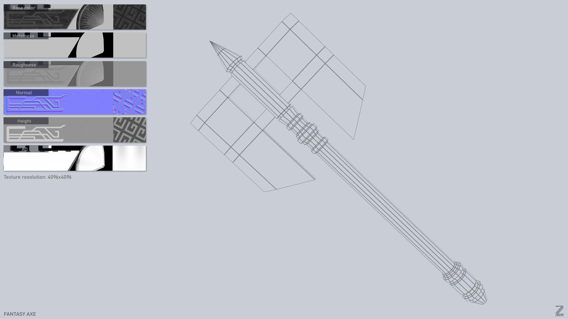 Fantasy axe Low-poly 3D model_2