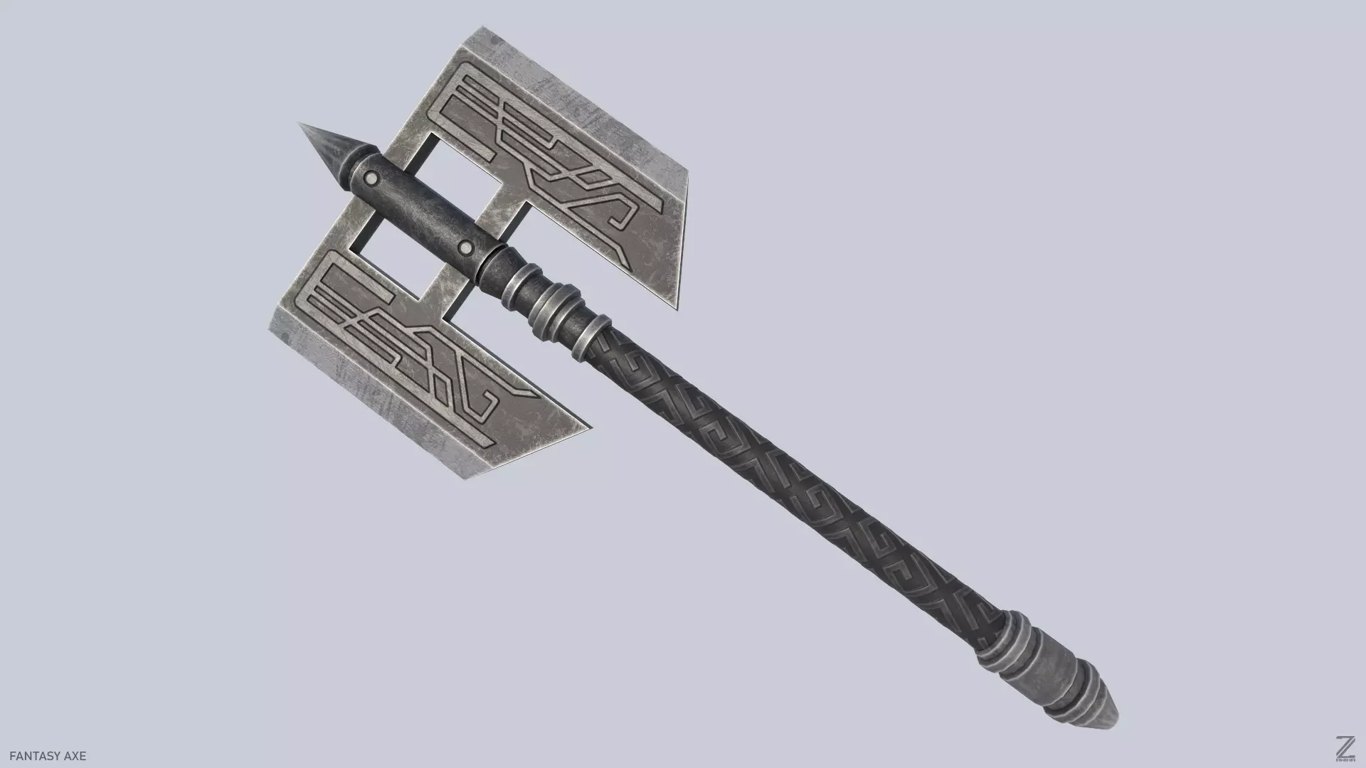 Fantasy axe Low-poly 3D model_0