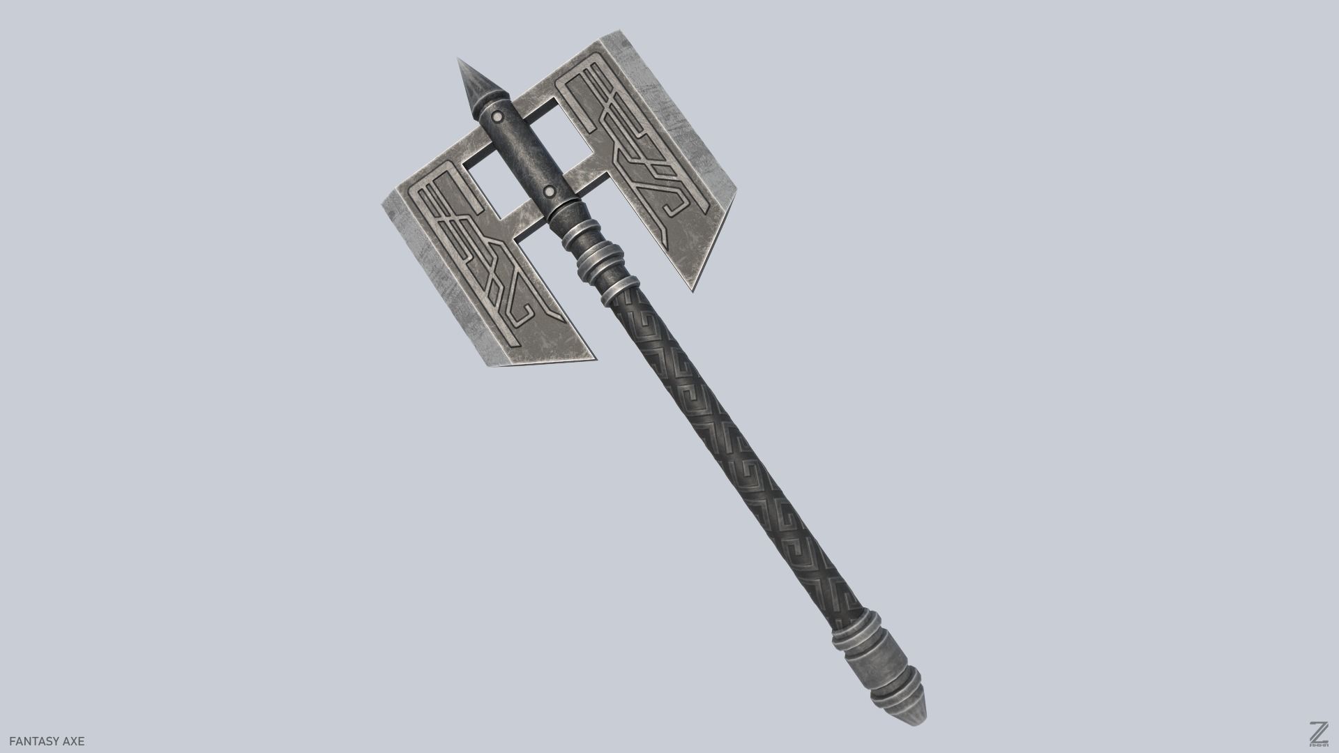 Fantasy axe Low-poly 3D model_3