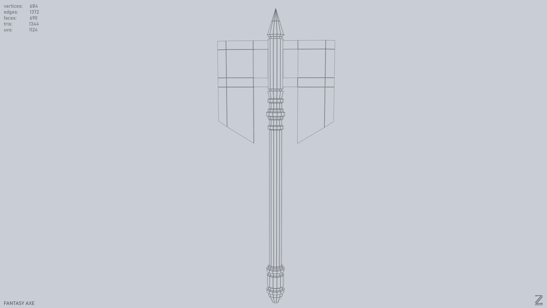 Fantasy axe Low-poly 3D model_8