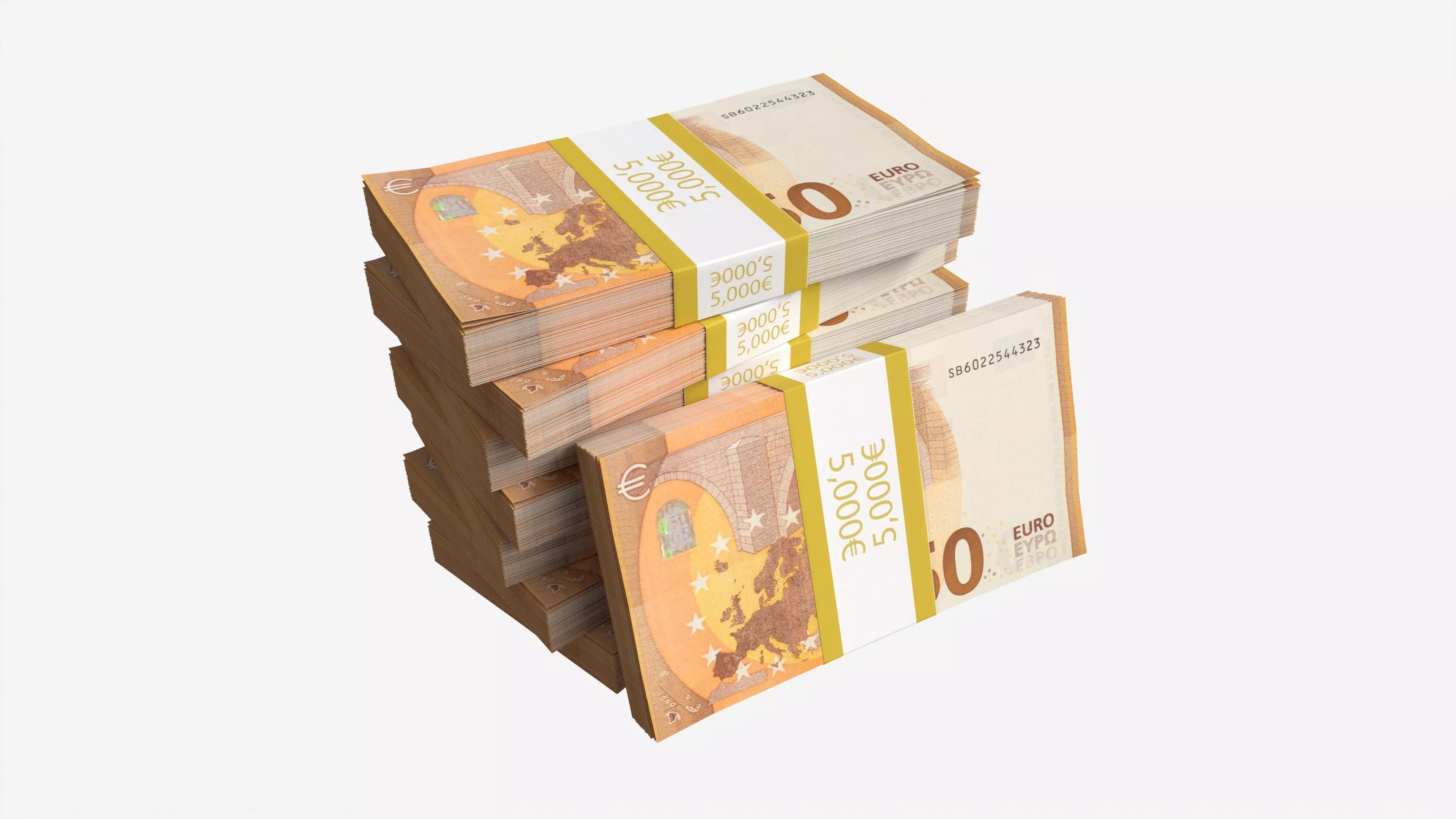 Euro banknote bundles medium set 3D model