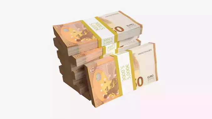 Euro banknote bundles medium set 3D model