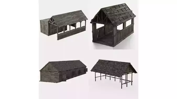 Old Wooden Medieval Building Sheds