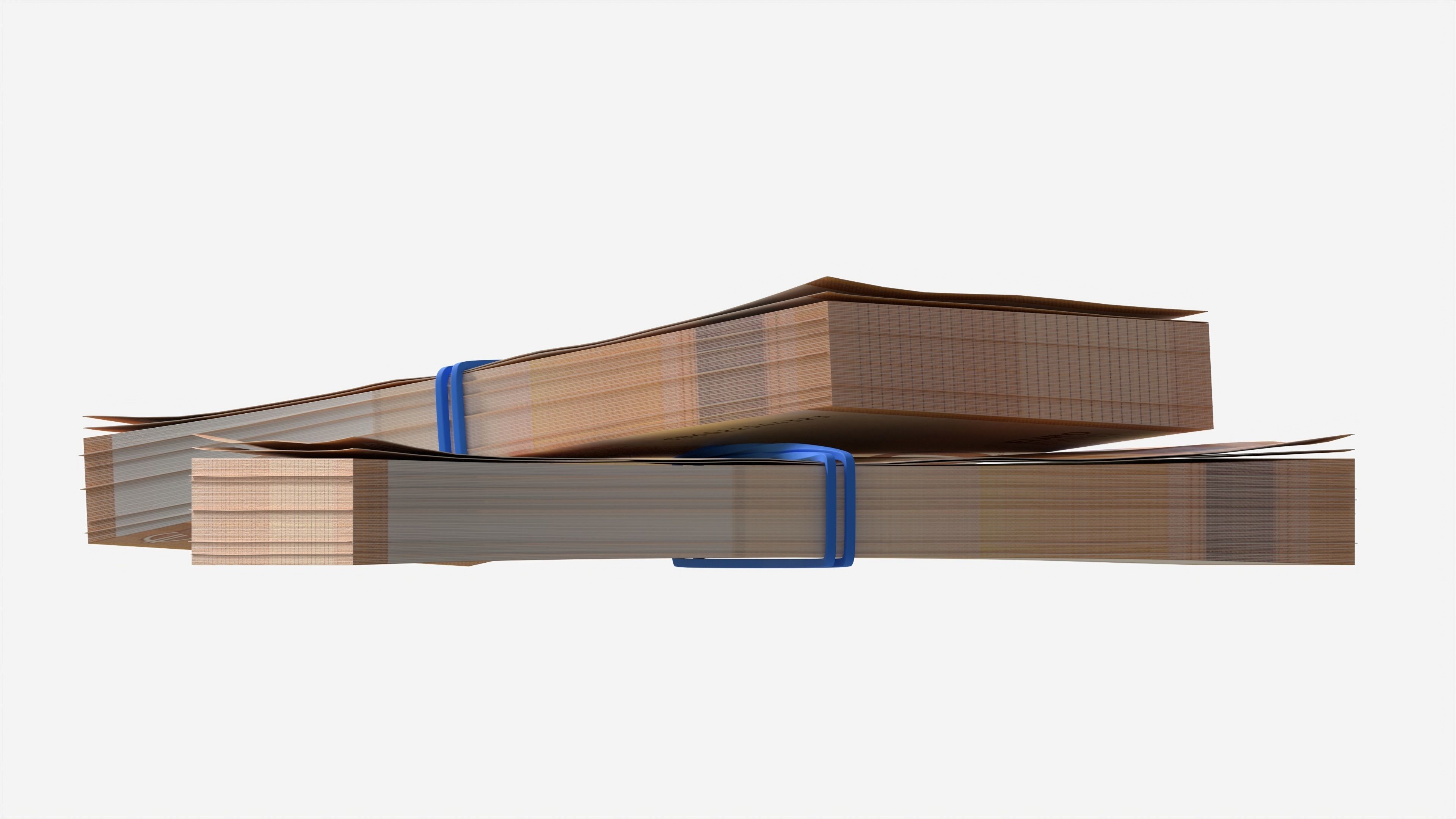 Euro banknote bundles tied with rubbers 3D model_4