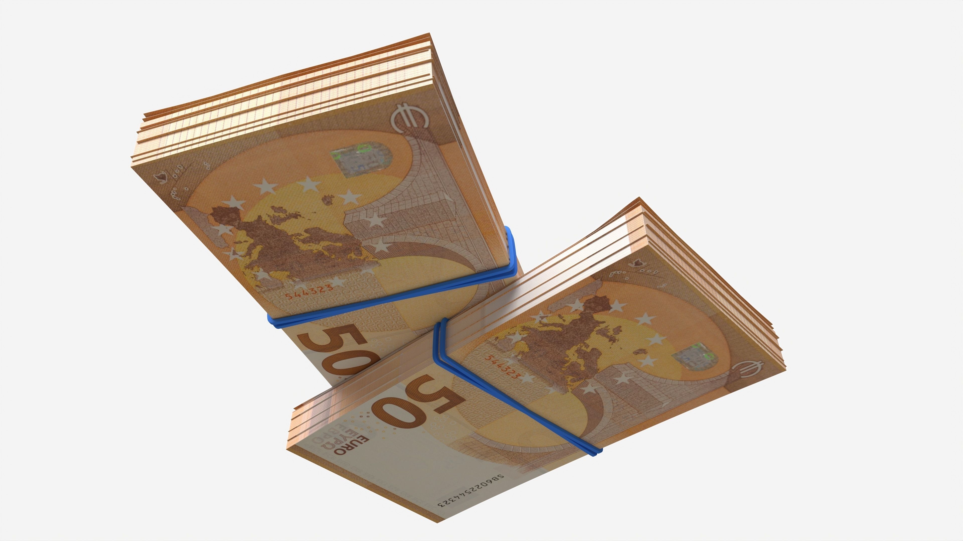 Euro banknote bundles tied with rubbers 3D model_3