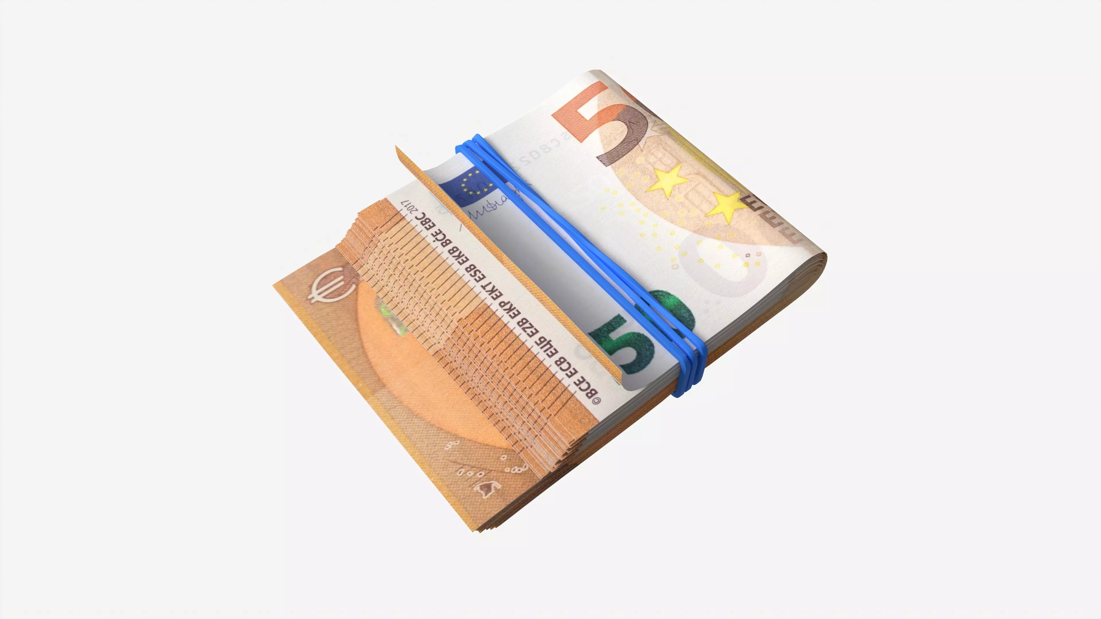 Euro banknote stack tied with rubber 3D model