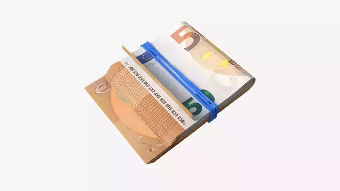 Euro banknote stack tied with rubber 3D model