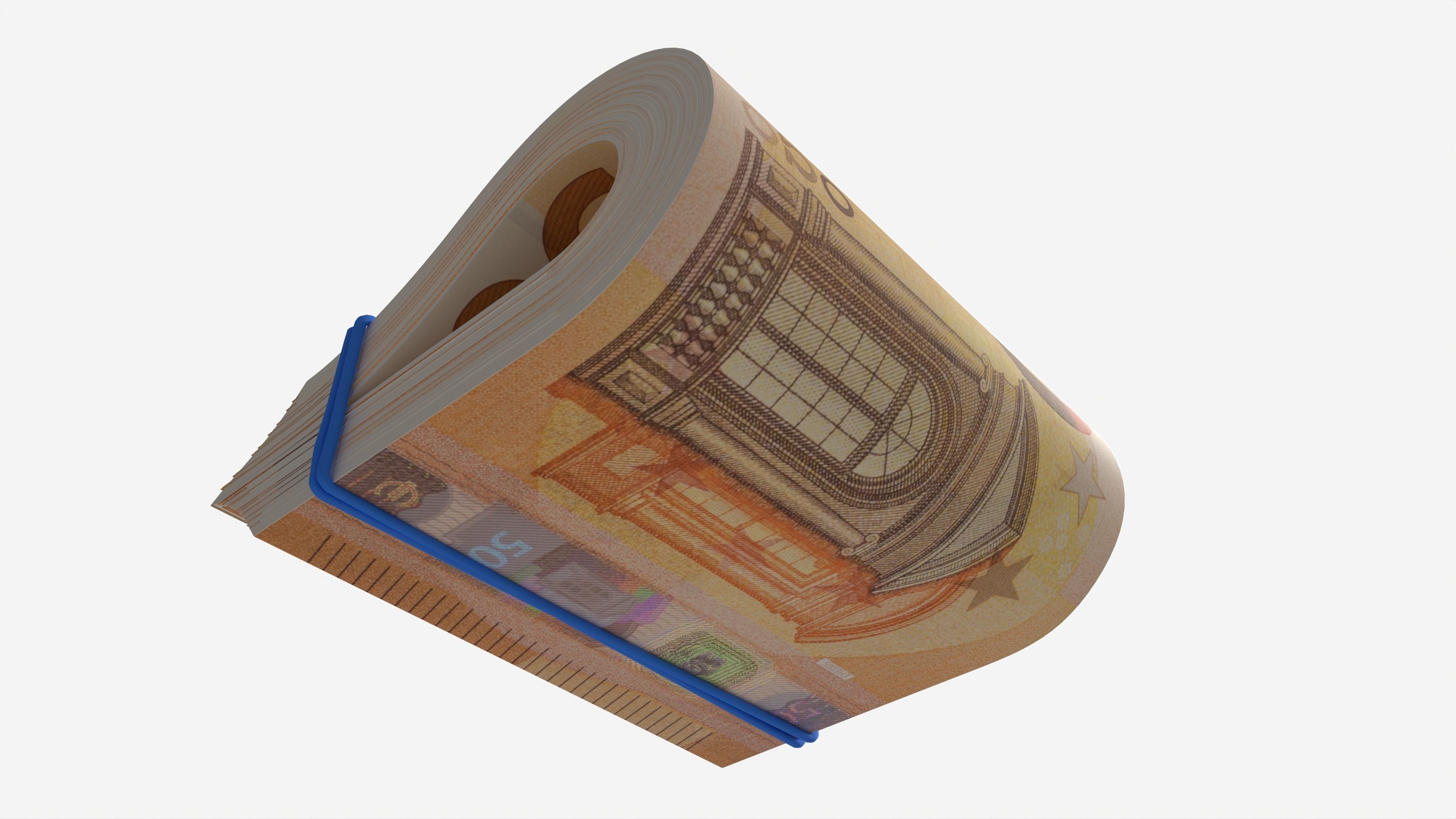 Euro banknotes folded and tied 01 3D model_3