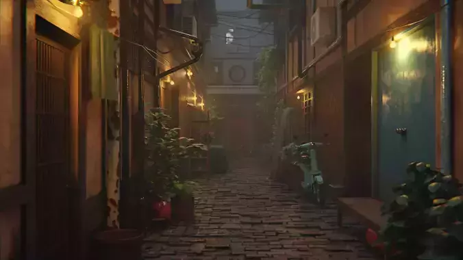 Japanese Alley 3d Scene 3D model