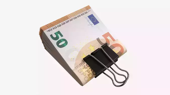 Euro banknotes folded with clip 01 3D model