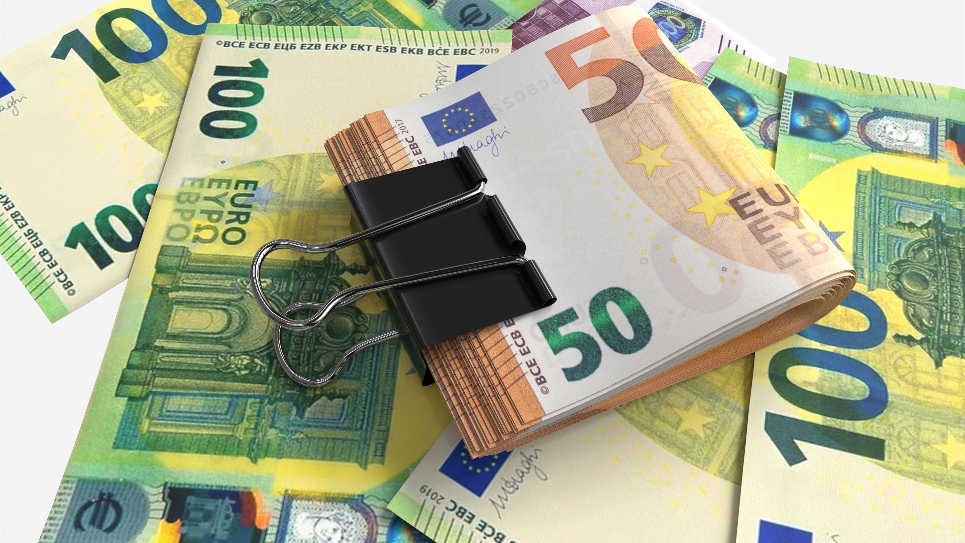Euro banknotes folded with clip 02 3D model_1