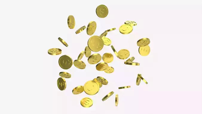 Gold coins falling 01 3D model