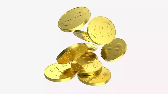Gold coins falling 02 3D model