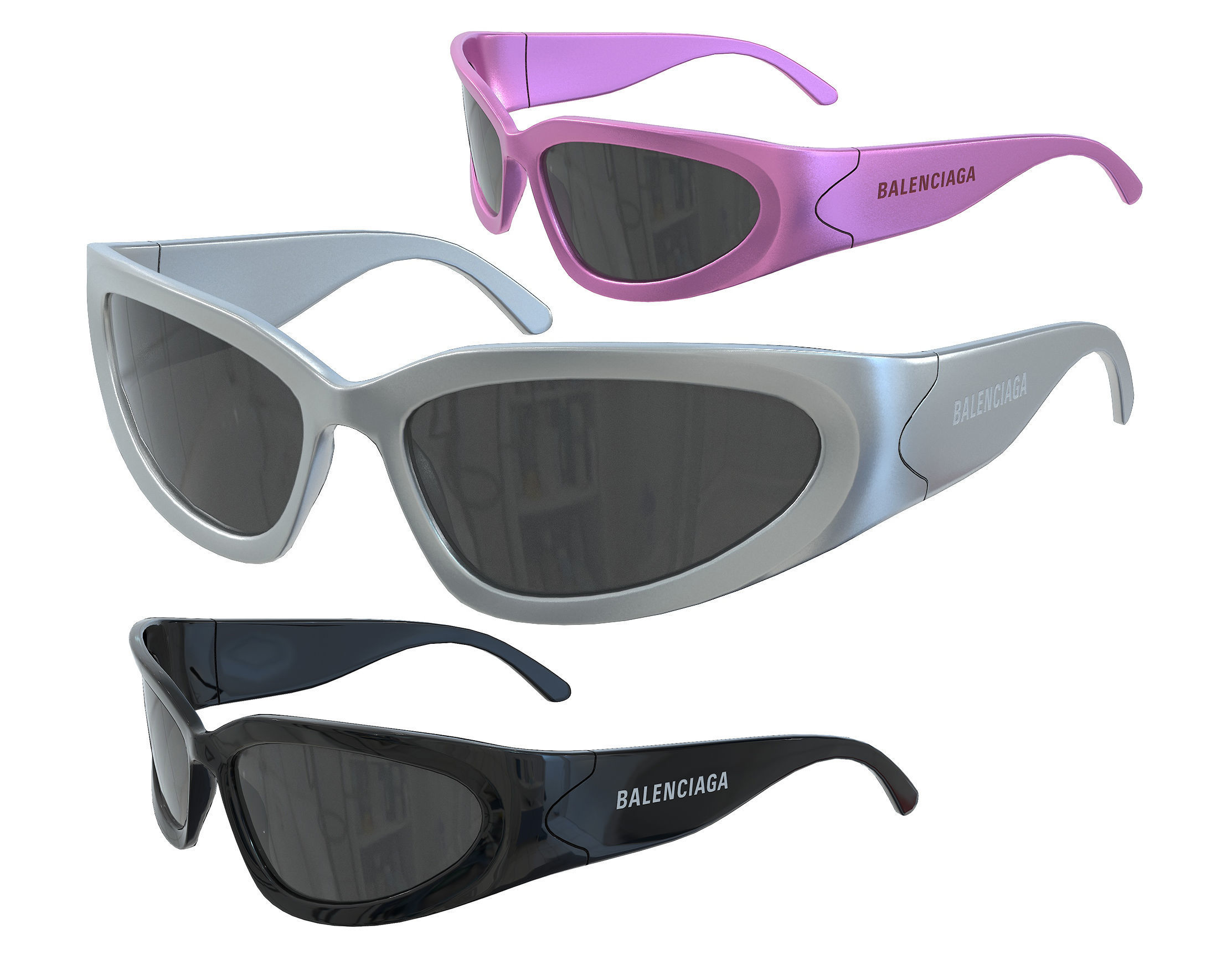 Balenciaga Swift Oval Sunglasses Low-poly 3D model_0