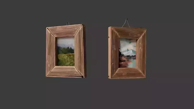 Cartoon photo frames and paintings Low-poly 3D model