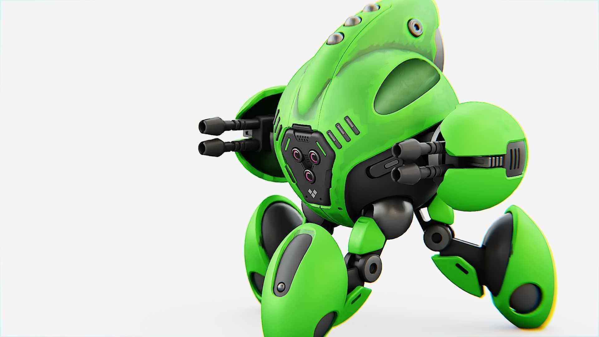 BATTLE DROID GREENGEM   RIGGED 3D model_8