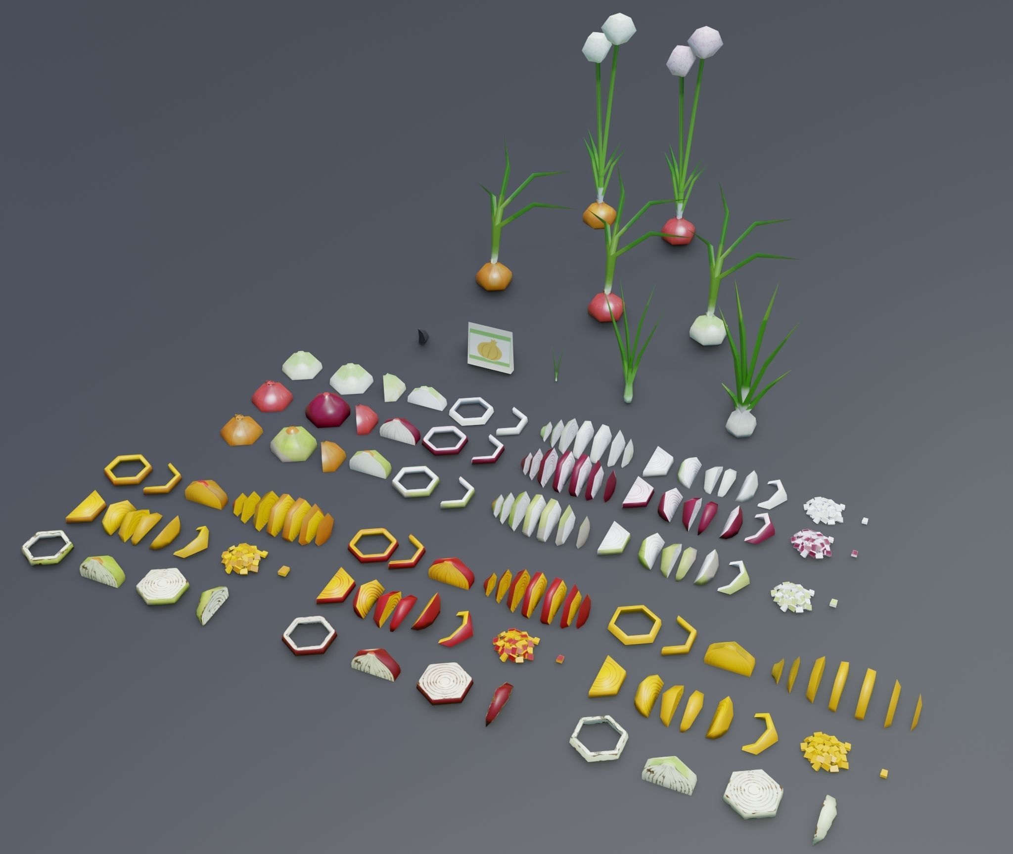 Onion growing and cooking set Low-poly 3D model_1