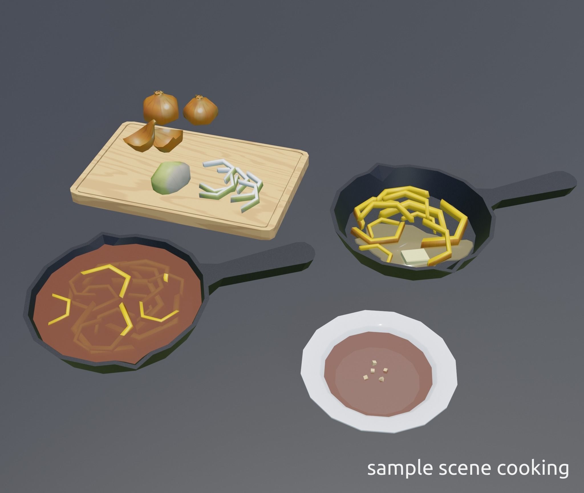 Onion growing and cooking set Low-poly 3D model_3