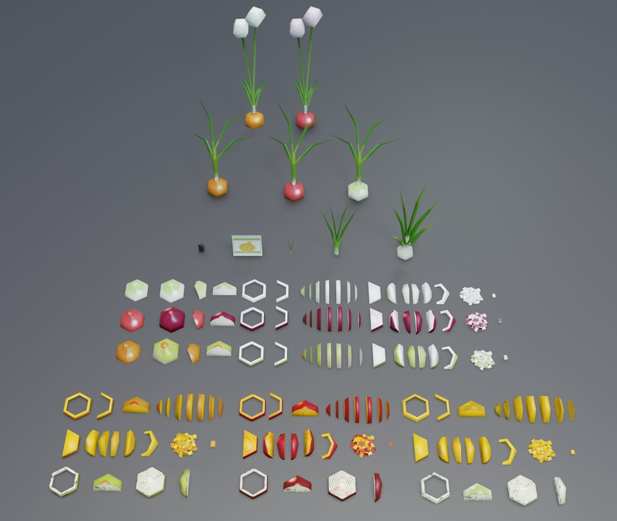 Onion growing and cooking set Low-poly 3D model_2