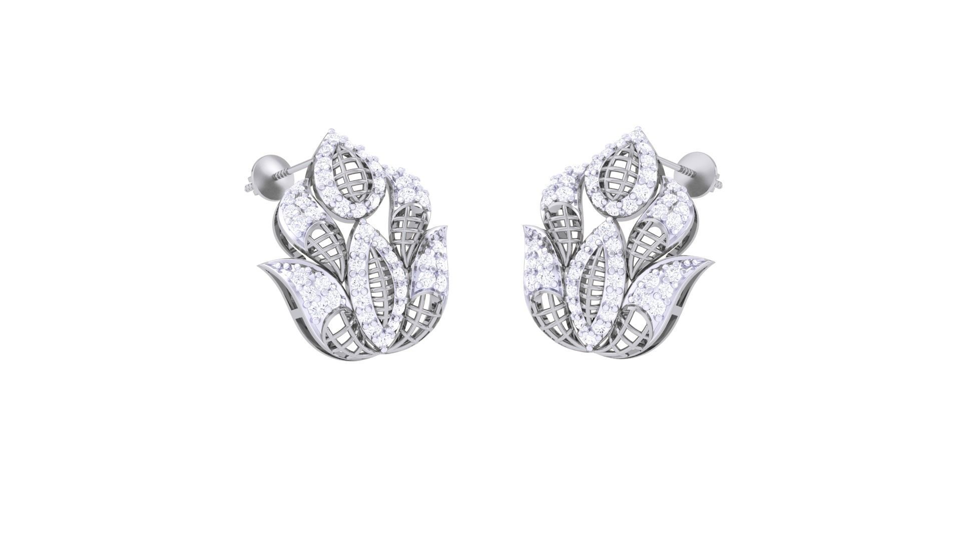 Women diamond studs Earrings 3dm renders 3D print model_4