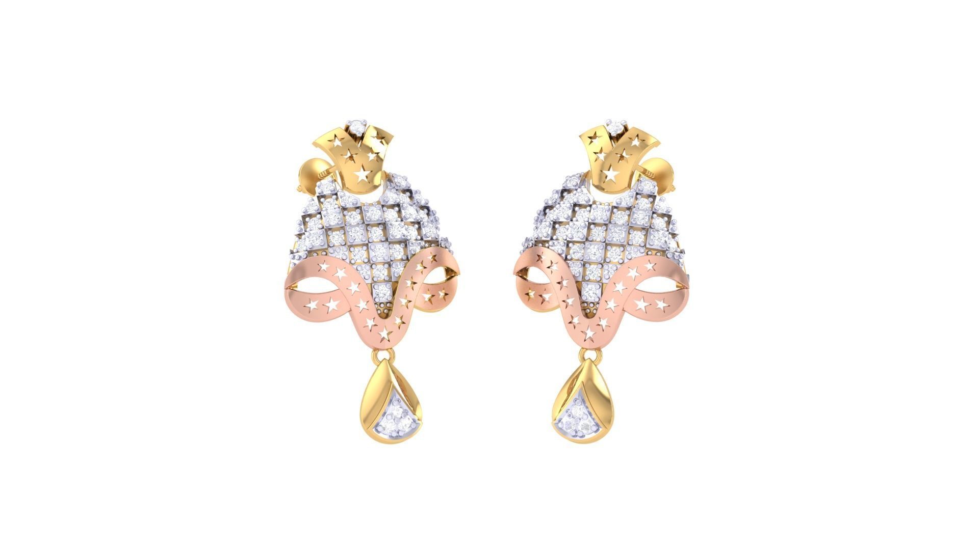 Women diamond studs Earrings 3dm renders 3D print model_1