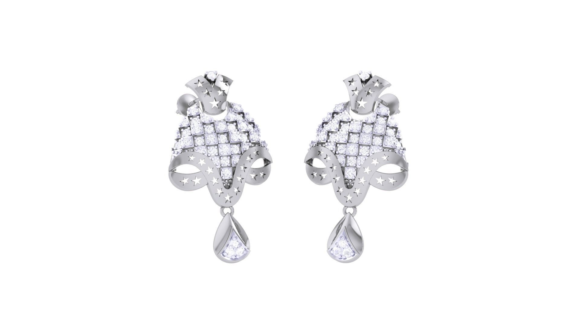Women diamond studs Earrings 3dm renders 3D print model_4
