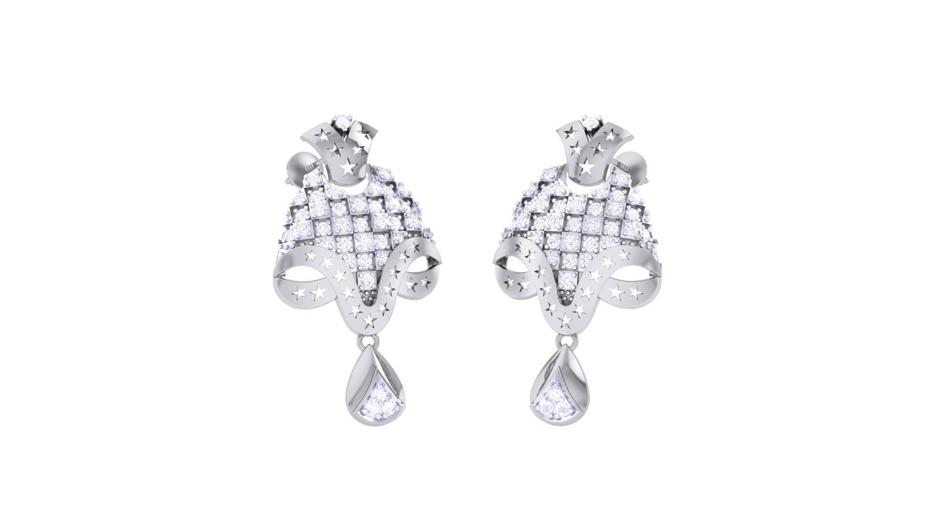 Women diamond studs Earrings 3dm renders 3D print model_2