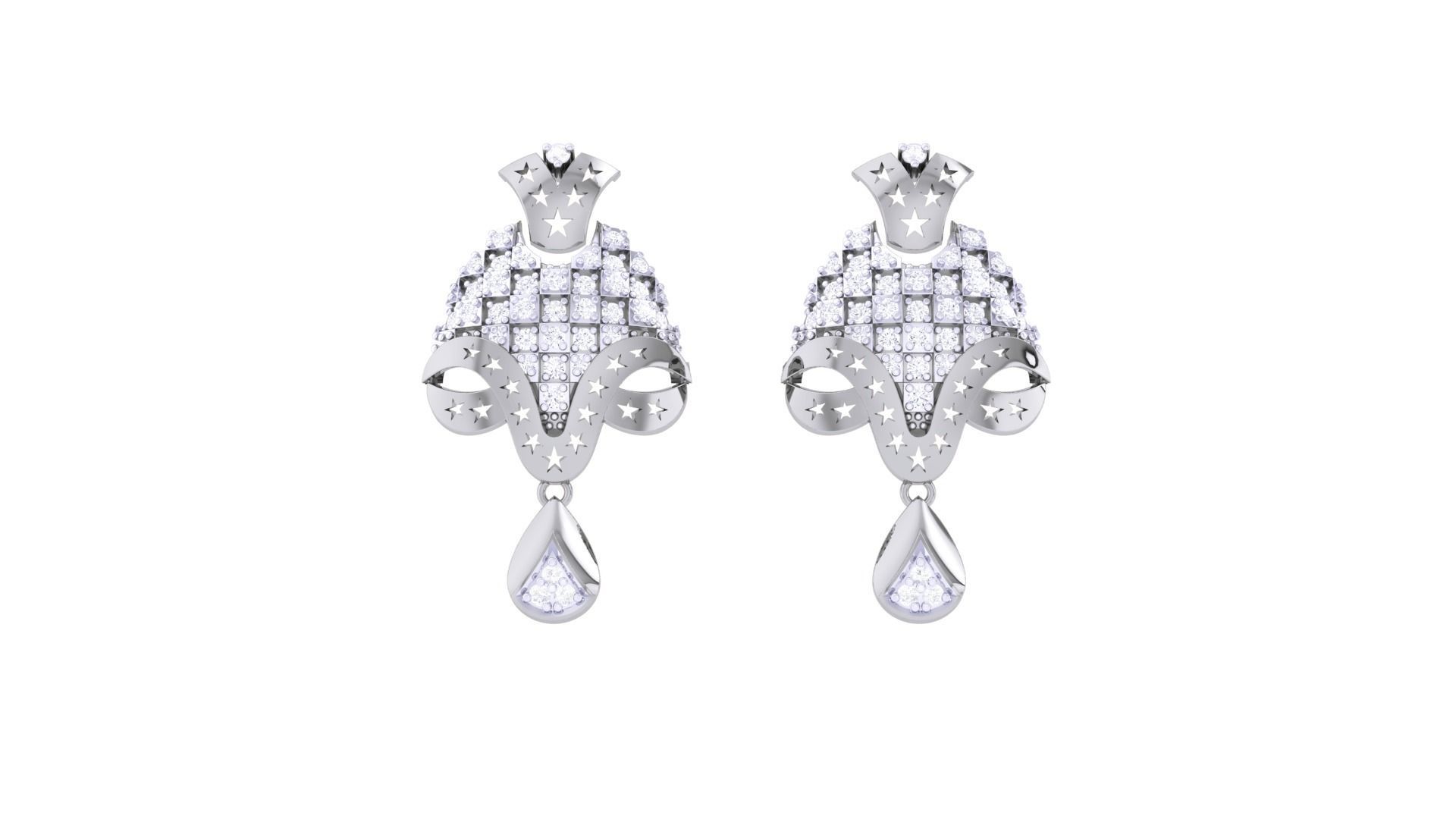 Women diamond studs Earrings 3dm renders 3D print model_8