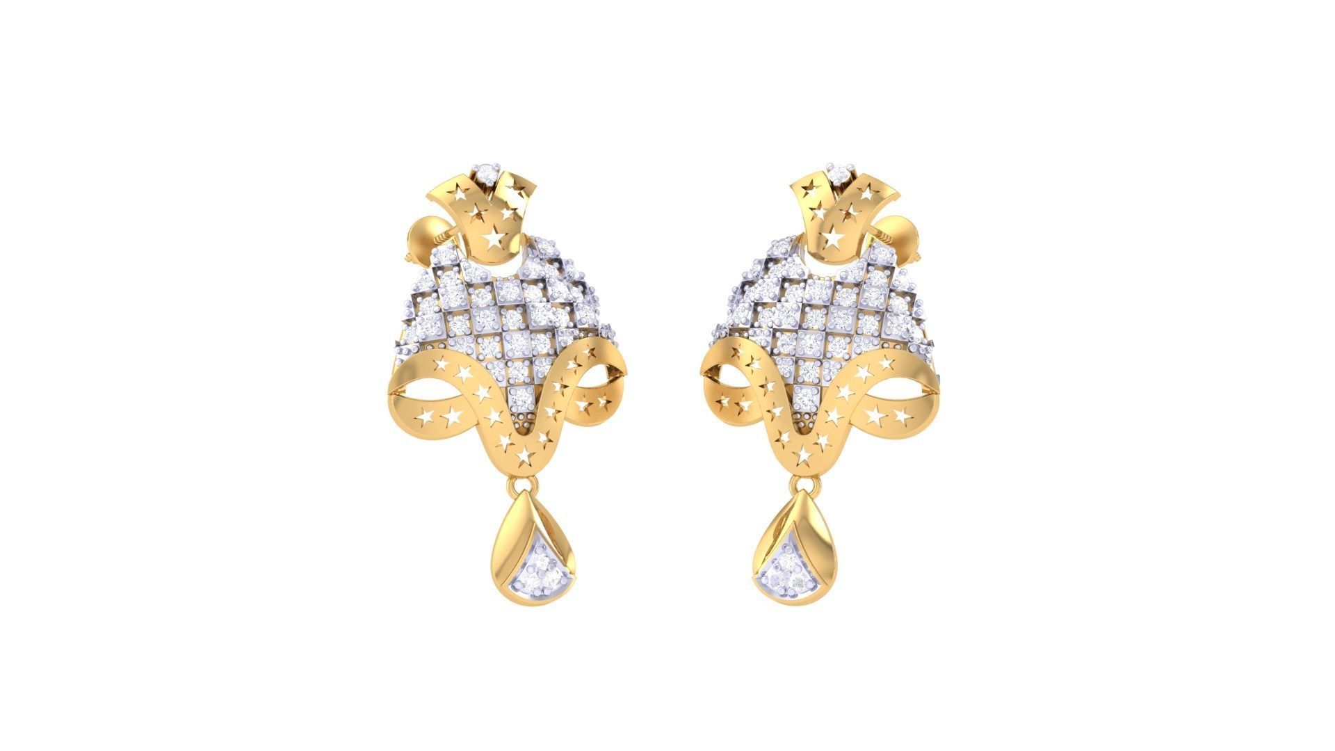 Women diamond studs Earrings 3dm renders 3D print model_5