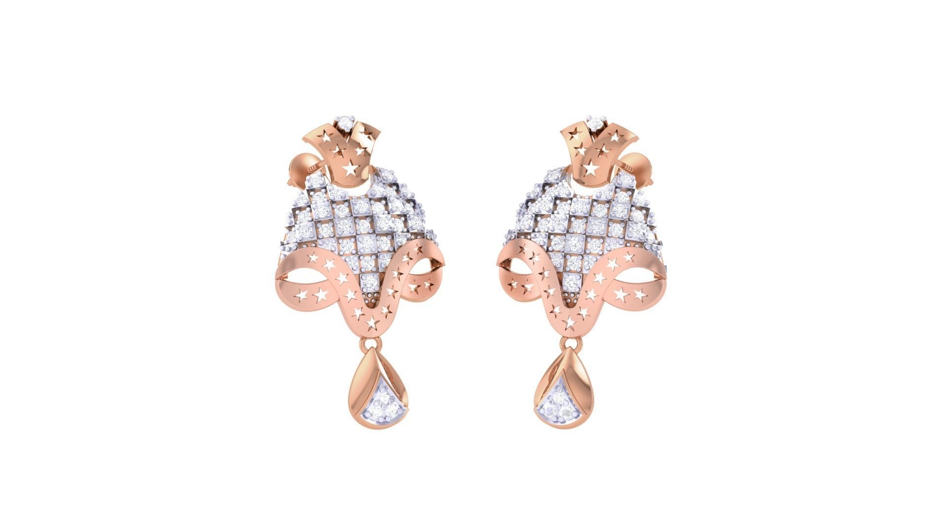 Women diamond studs Earrings 3dm renders 3D print model_3