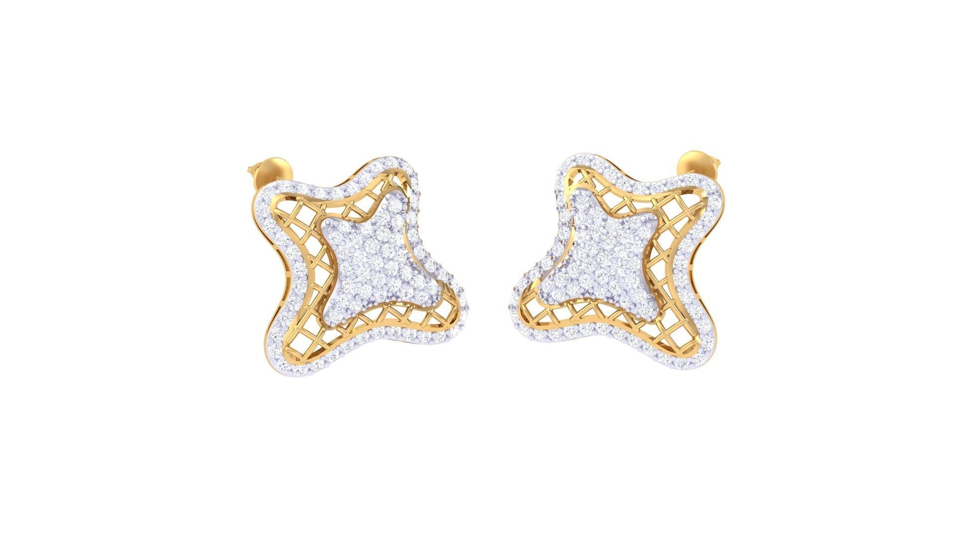 Women diamond studs Earrings 3dm renders 3D print model_3