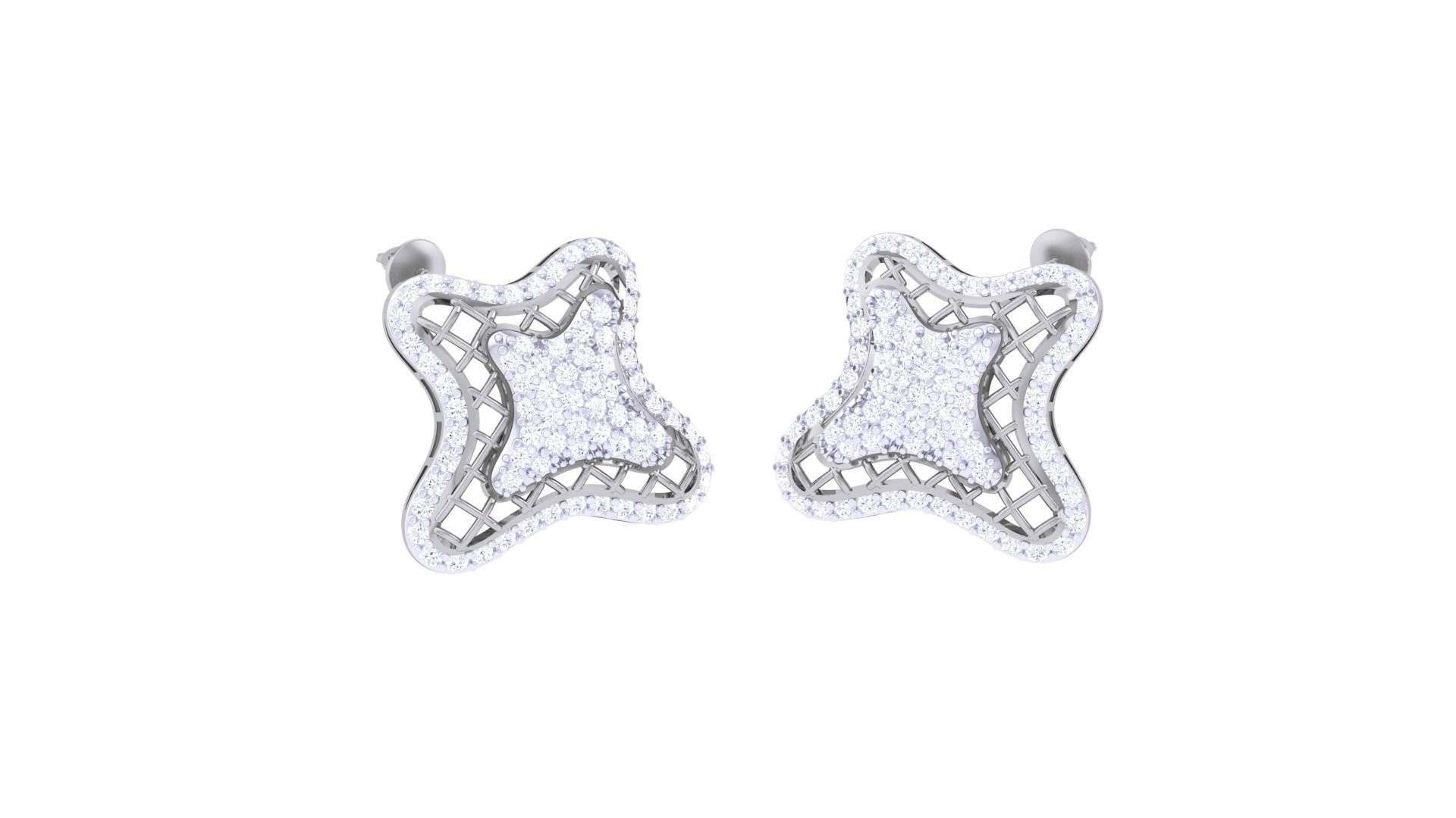 Women diamond studs Earrings 3dm renders 3D print model_4