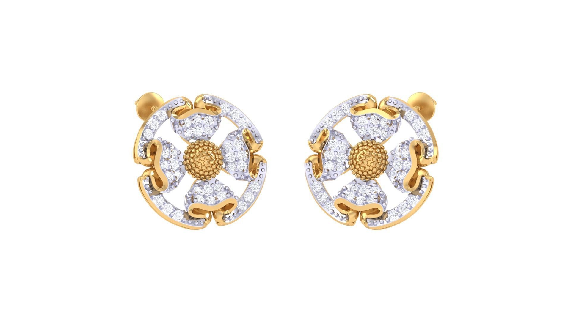 Women diamond studs Earrings 3dm renders 3D print model_3