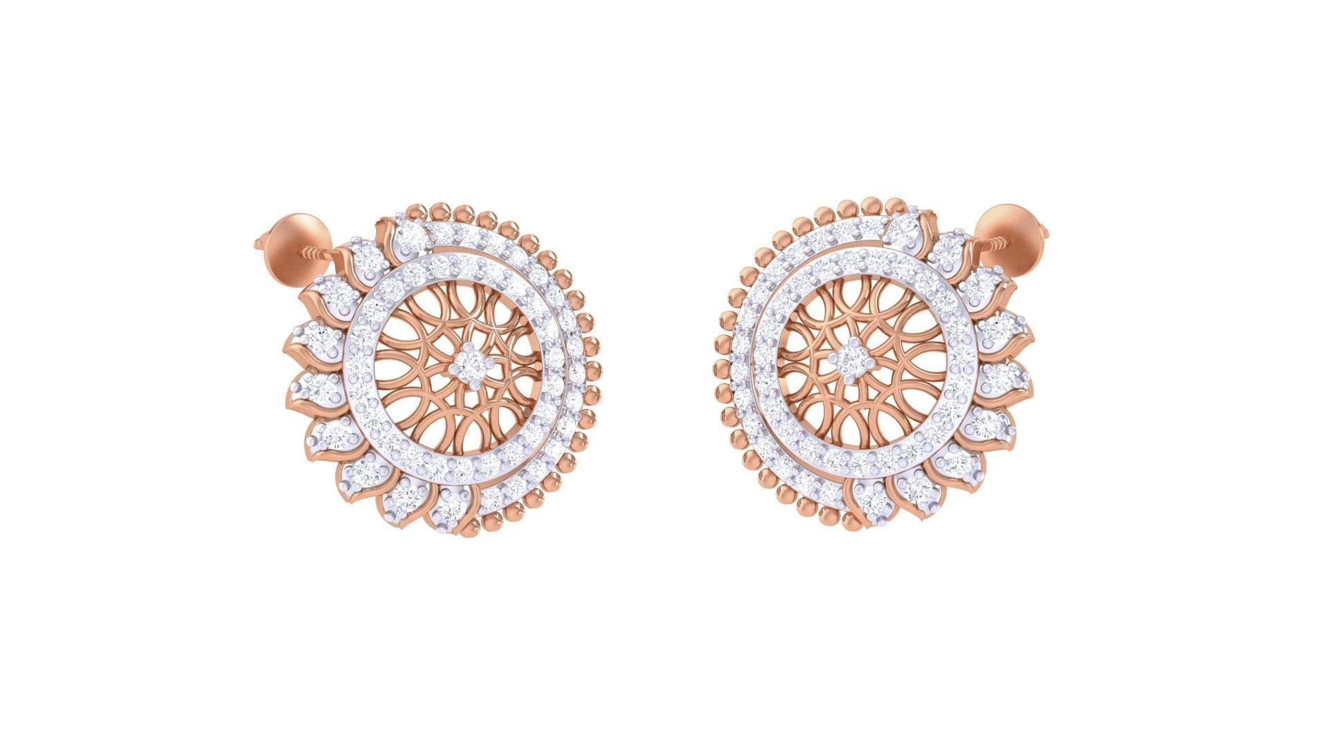 Women diamond studs Earrings 3dm renders 3D print model_3