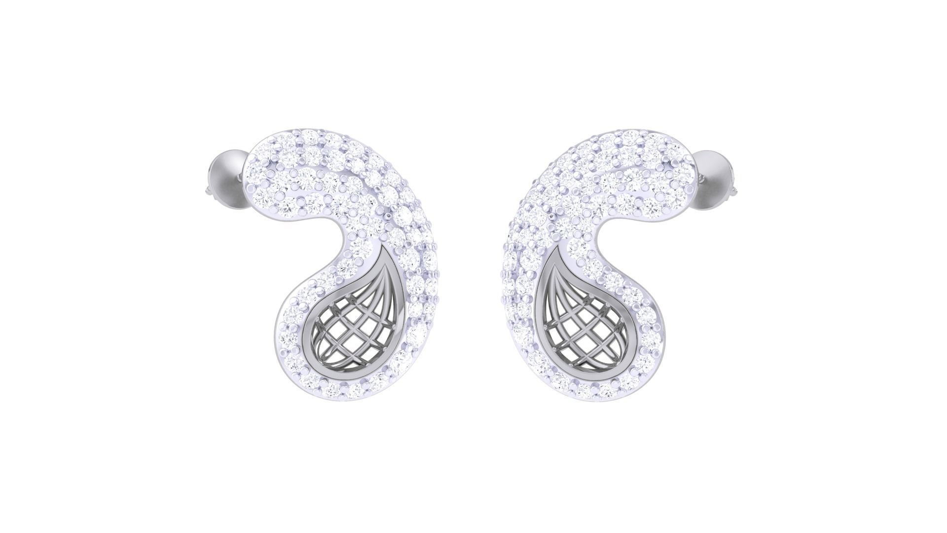 Women diamond studs Earrings 3dm renders 3D print model_3