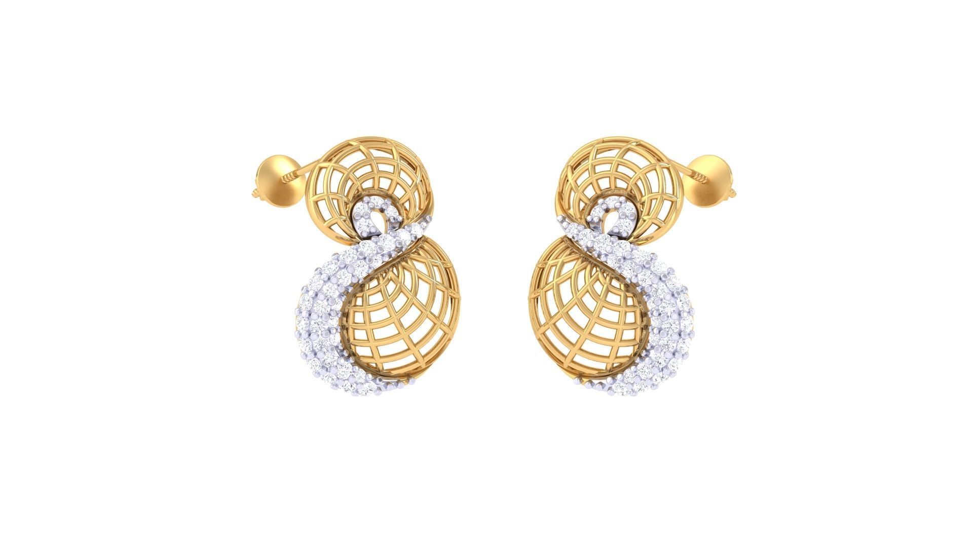 Women diamond studs Earrings 3dm renders 3D print model_4