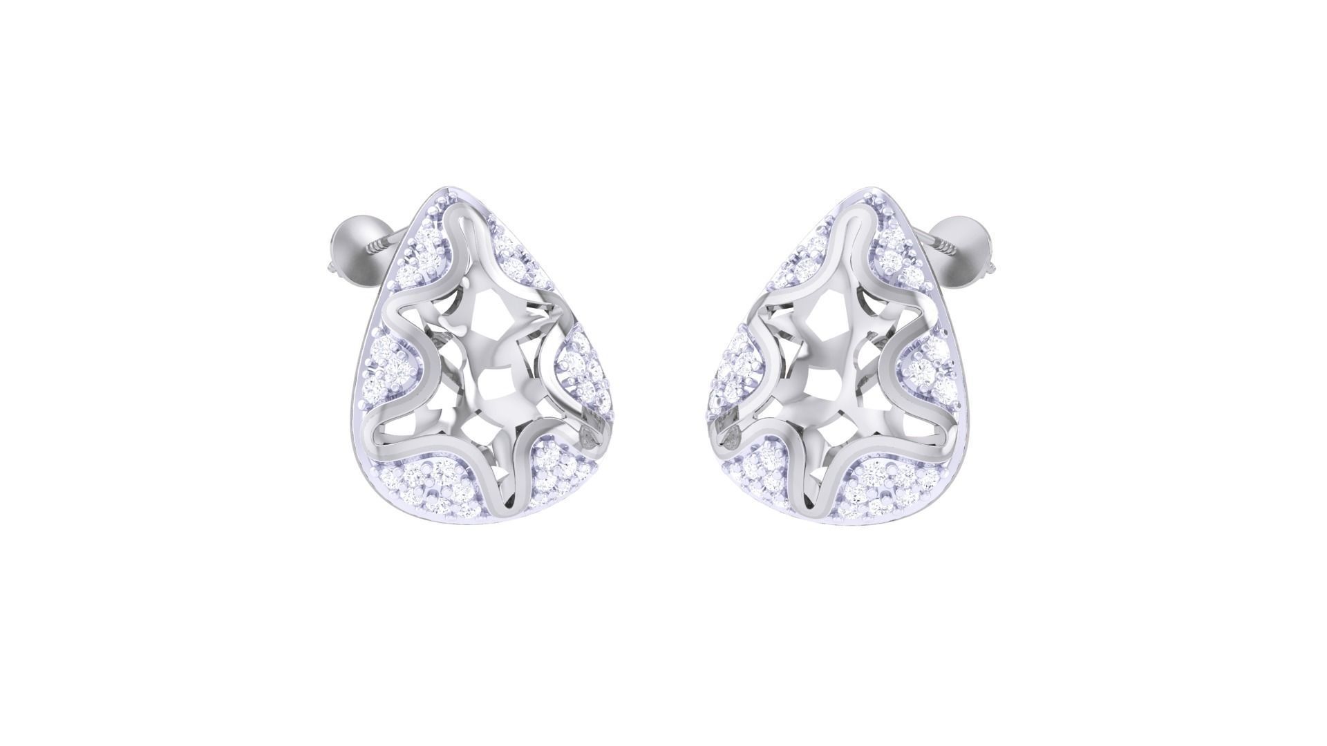 Women diamond studs Earrings 3dm renders 3D print model_2