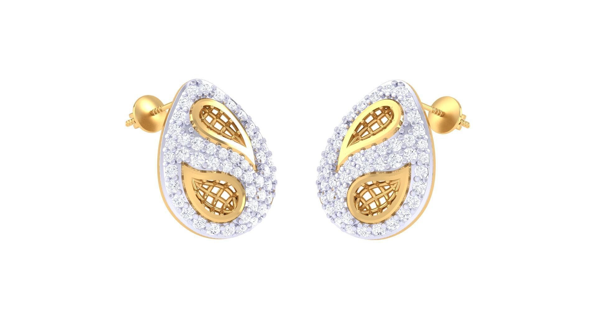 Women diamond studs Earrings 3dm renders 3D print model_3