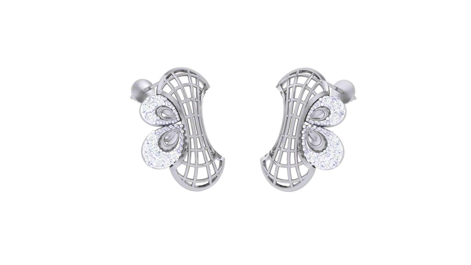 Women diamond studs Earrings 3dm renders 3D print model_4