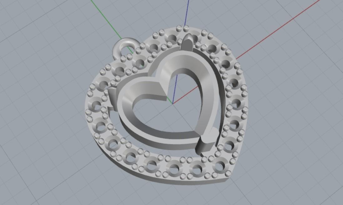 pendant with heart stone 3D print model_7