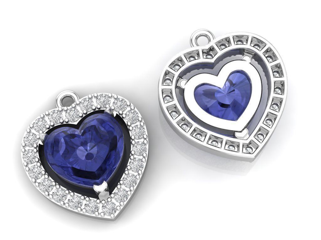 pendant with heart stone 3D print model_3