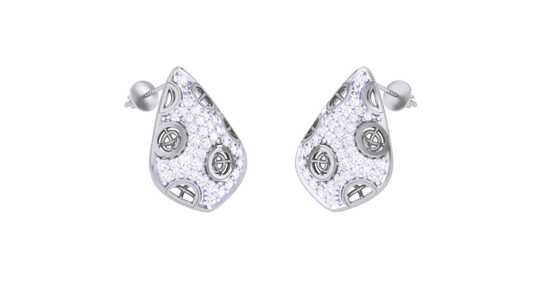 Women diamond studs Earrings 3dm renders 3D print model_4