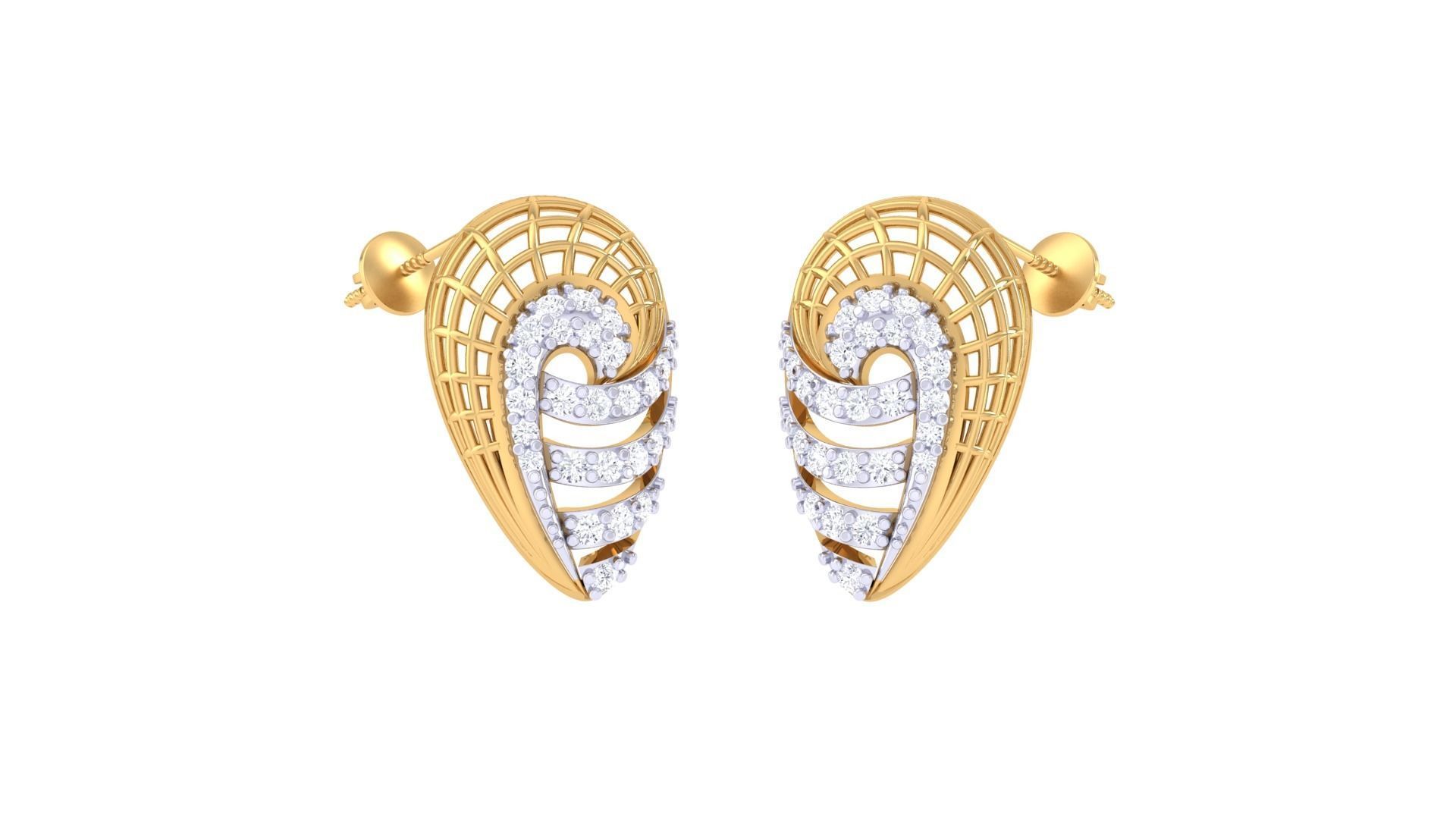Women diamond studs Earrings 3dm renders 3D print model_4