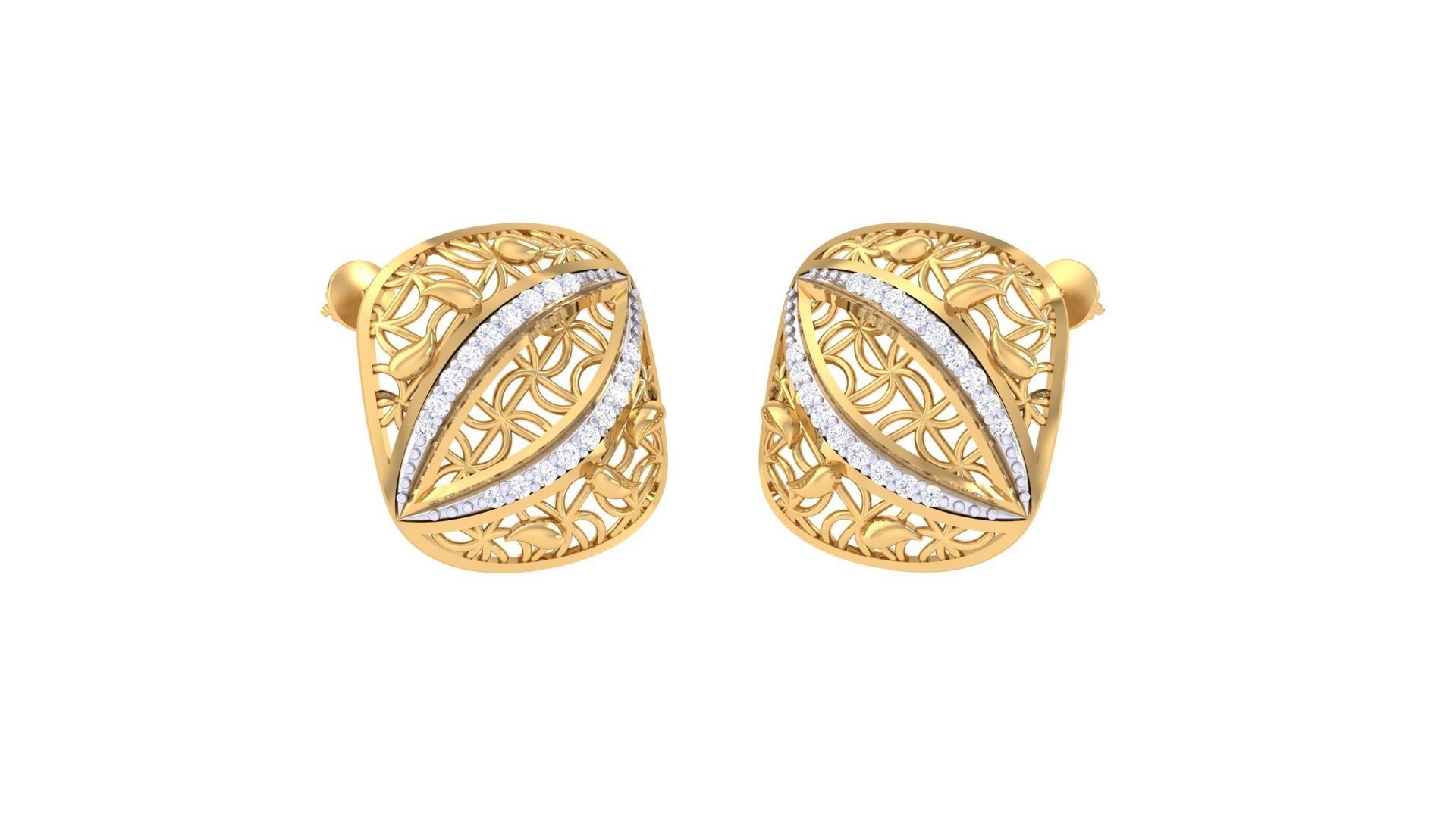 Women diamond studs Earrings 3dm renders 3D print model_3