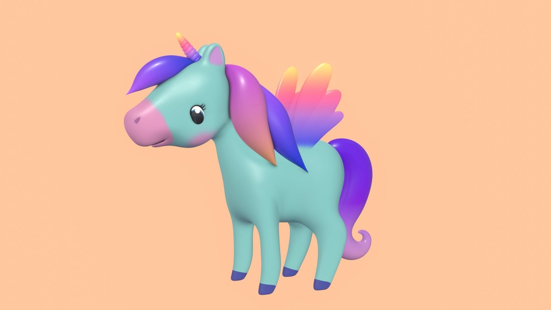 Stylized Toon Unicorn Pegasus rigged Low-poly 3D model_1